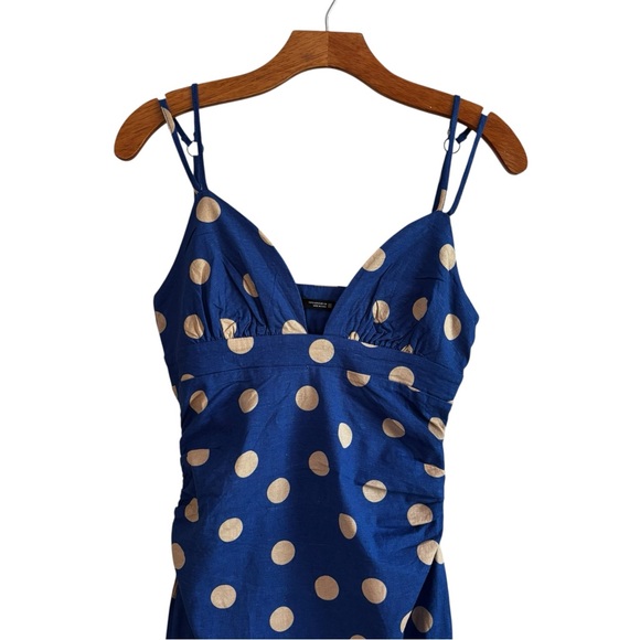 Zara Blue and Gold Polka Dot Midi Dress - Picture 4 of 11